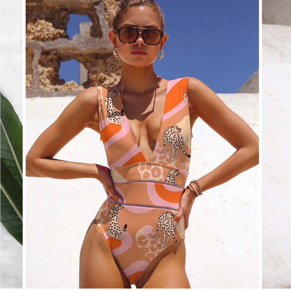 Averie “Camila” Animal Print Pink & Orange One Piece Swimsuit -Size  Large -NWOT